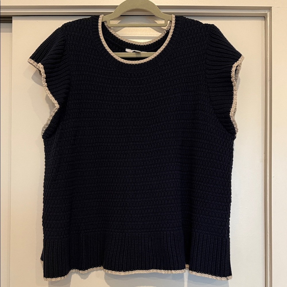Time and Tru Dark Blue Knit Top with Light Trim